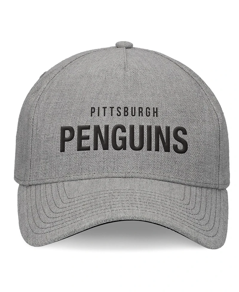 Fanatics Men's Heather Gray Pittsburgh Penguins Elements A-Frame Leather Strapback Hat