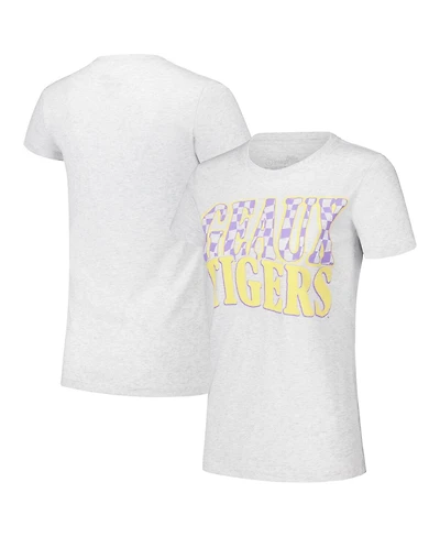 Image One Women's Heather Gray Lsu Tigers Checkered Team Name Wavy Tri-Blend T-Shirt