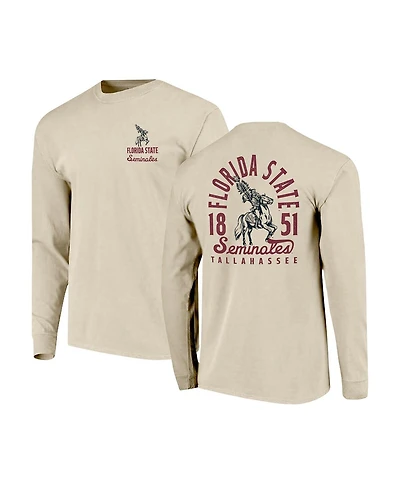 Image One Men's Natural Florida State Seminoles Comfort Colors Mascot Overlay Long Sleeve T-Shirt