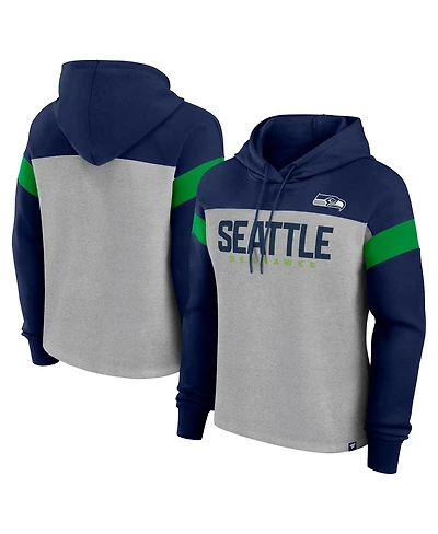 Fanatics Women's Heather Gray/College Navy Seattle Seahawks Bold Play Call Pullover Hoodie