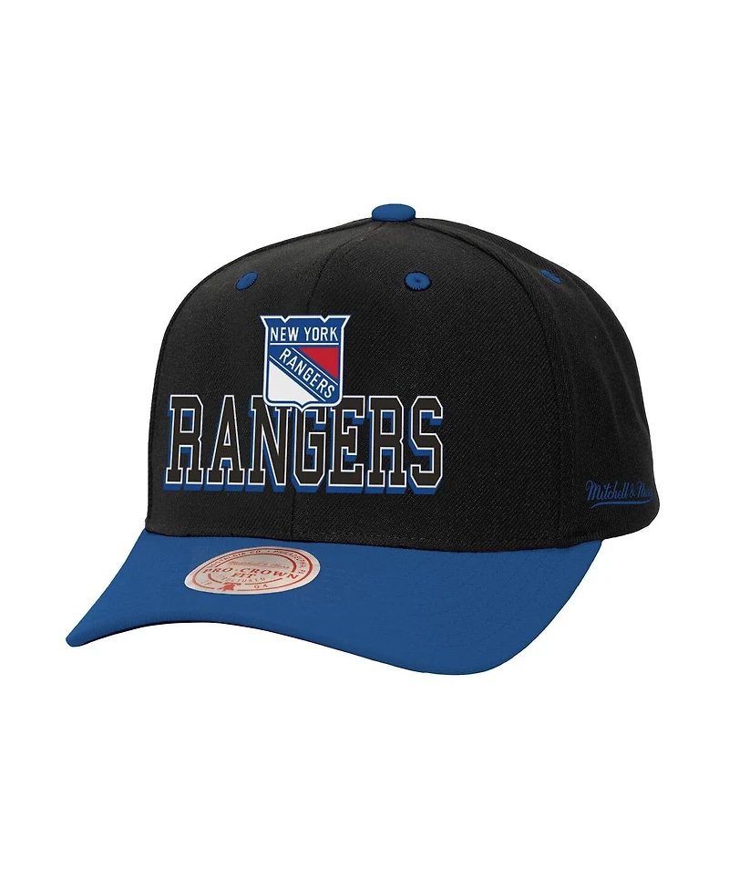 Mitchell & Ness Men's Black/Blue New York Rangers Backside Script 2-Tone Pro Crown Adjustable Hat