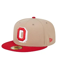 New Era Men's Khaki Ohio State Buckeyes Throwback Two-Tone 59FIFTY Fitted Hat