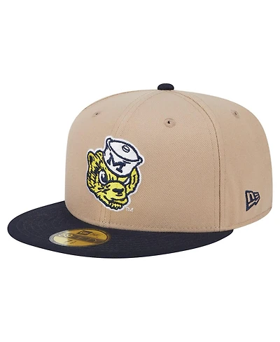 New Era Men's Khaki Michigan Wolverines Throwback Two-Tone 59FIFTY Fitted Hat