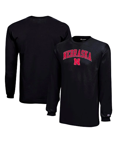 Champion Big Boys and Girls Black Nebraska Huskers Arch Over Logo Long Sleeve T-Shirt