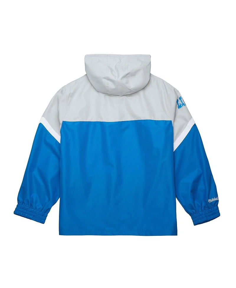 Mitchell & Ness Men's Silver/Blue Detroit Lions Tie Breaker Vintage Logo Lightweight Anorak Half-Zip Windbreaker Jacket