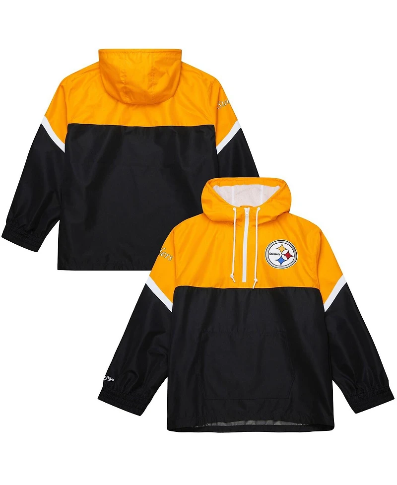Mitchell & Ness Men's Gold/Black Pittsburgh Steelers Tie Breaker Vintage Logo Lightweight Anorak Half-Zip Windbreaker Jacket