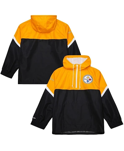 Mitchell & Ness Men's Gold/Black Pittsburgh Steelers Tie Breaker Vintage Logo Lightweight Anorak Half-Zip Windbreaker Jacket