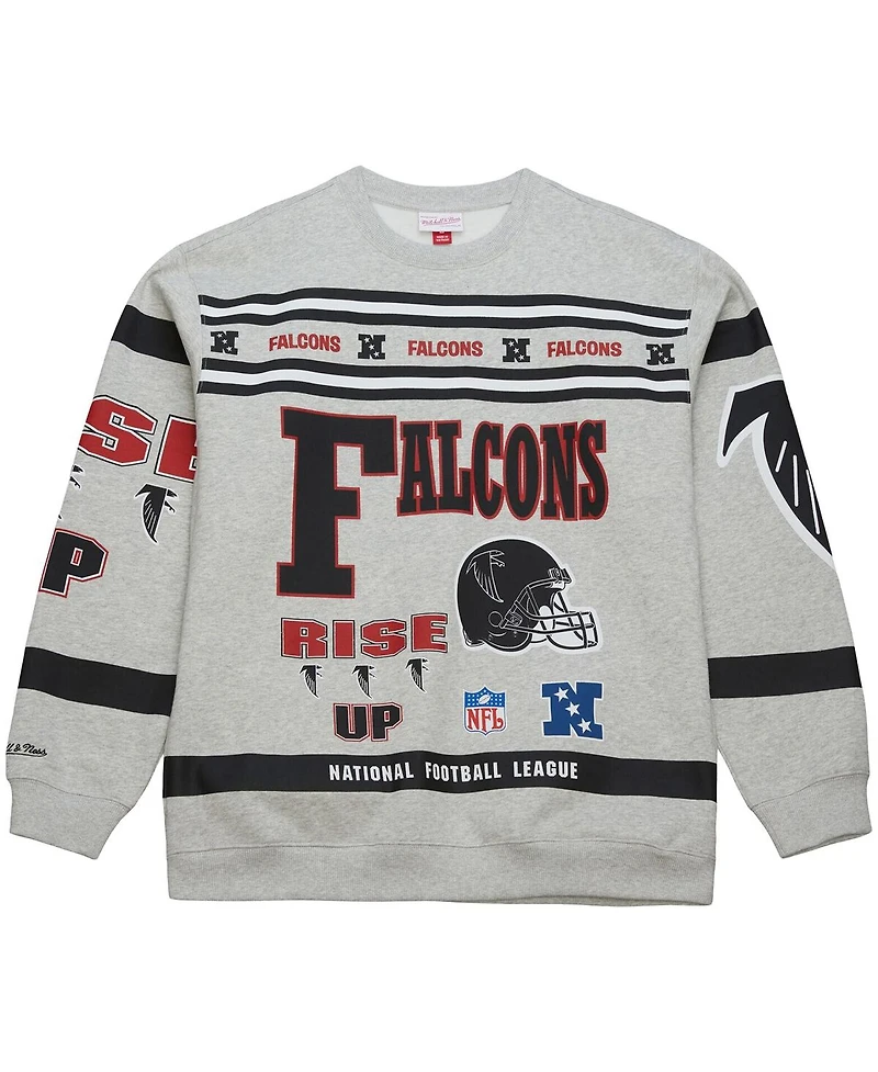 Mitchell & Ness Men's Heather Gray Atlanta Falcons All Over Print Vintage Fleece Crewneck Sweatshirt