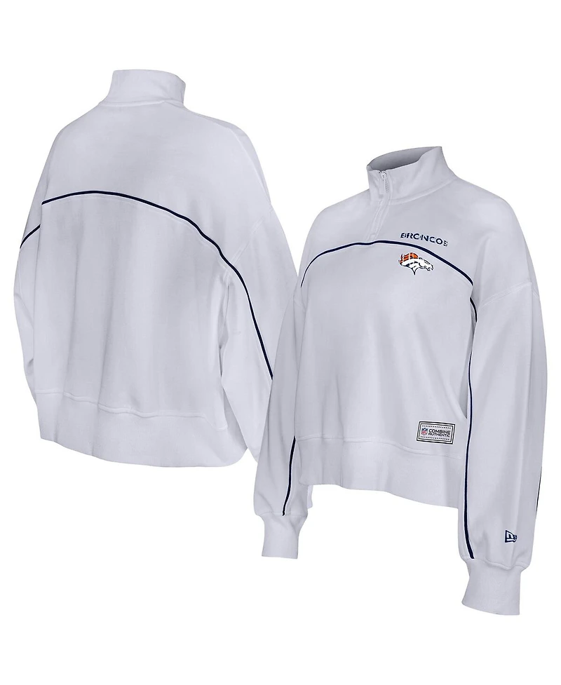 New Era Women's White Denver Broncos Functional Fandom Quarter-Zip Sweatshirt