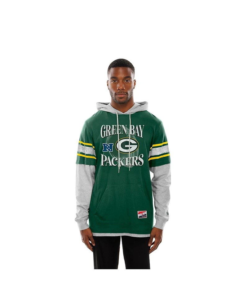 New Era Men's Green Bay Packers Twofer Layered Long Sleeve Hoodie T-Shirt