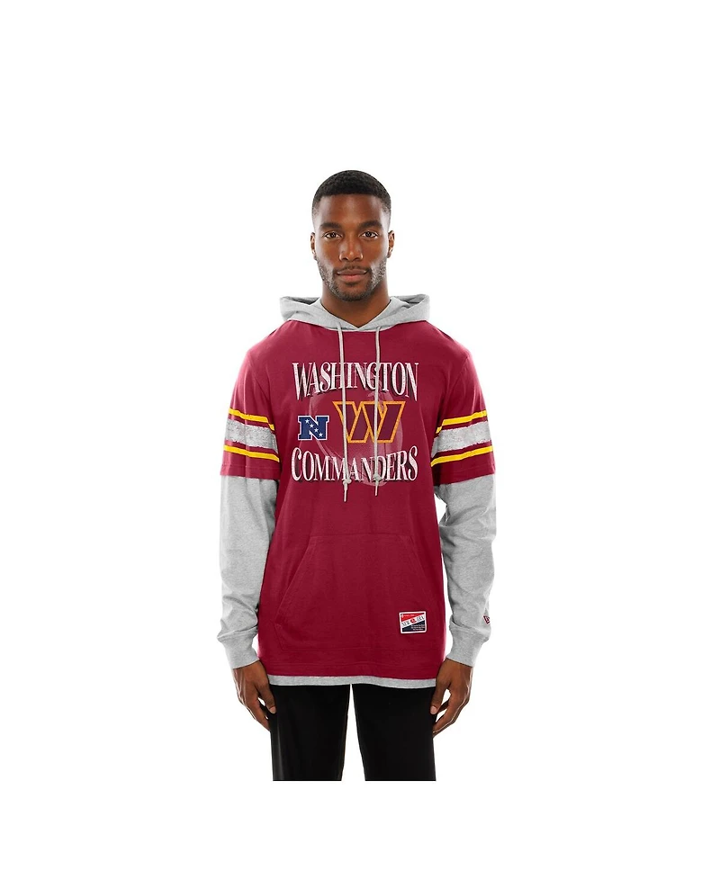 New Era Men's Burgundy Washington Commanders Twofer Layered Long Sleeve Hoodie T-Shirt
