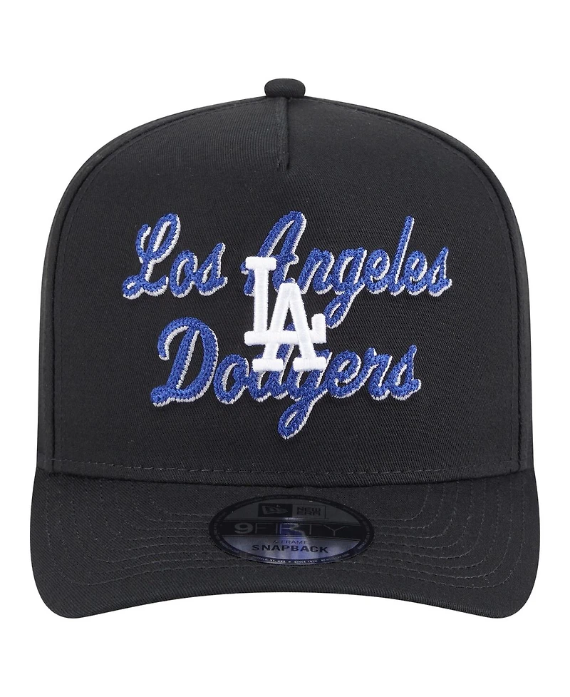 New Era Men's Black Los Angeles Dodgers Chainstitch 9FIFTY A-Frame Snapback Hat