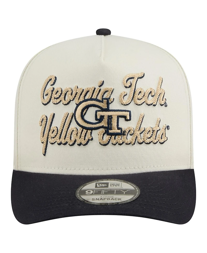 New Era Men's Cream/Navy Georgia Tech Yellow Jackets Vintage Chainstitch 9FIFTY A-Frame Snapback Hat