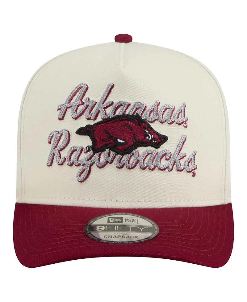 New Era Men's Cream/Cardinal Arkansas Razorbacks Vintage Chainstitch 9FIFTY A-Frame Snapback Hat