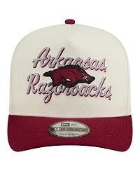 New Era Men's Cream/Cardinal Arkansas Razorbacks Vintage Chainstitch 9FIFTY A-Frame Snapback Hat