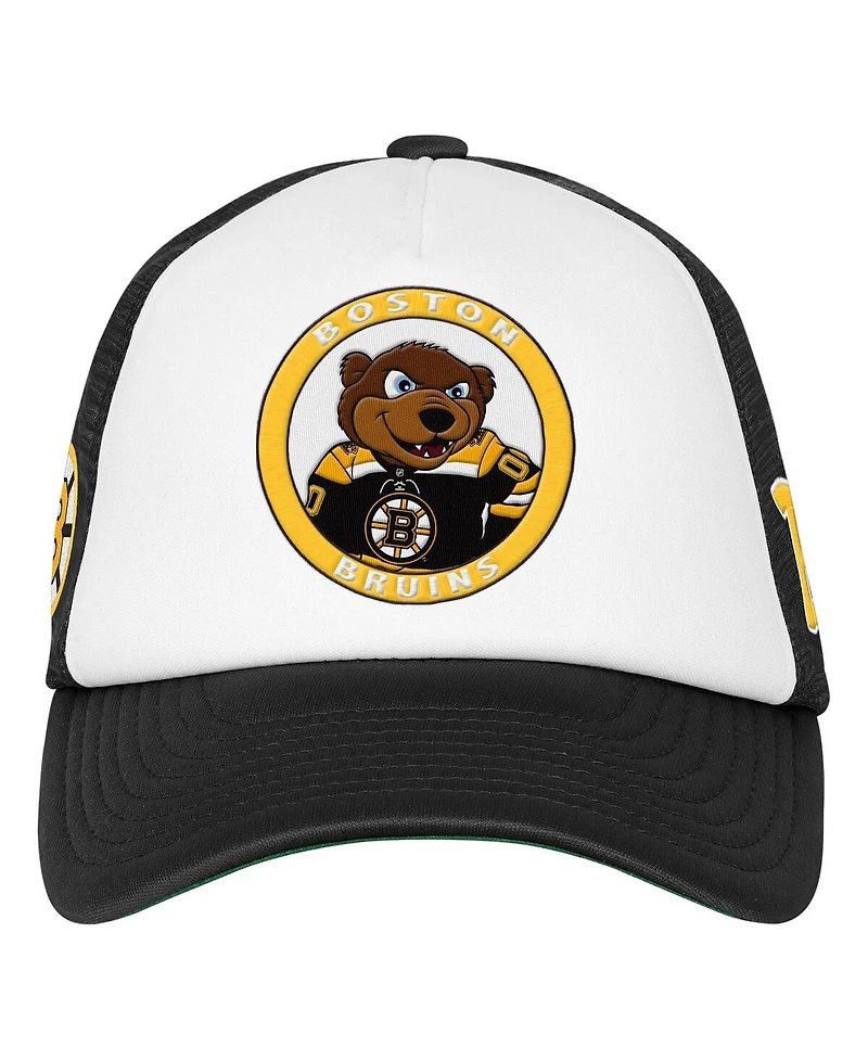 Mitchell & Ness Big Boys and Girls White Boston Bruins Mascot Adjustable Trucker Hat