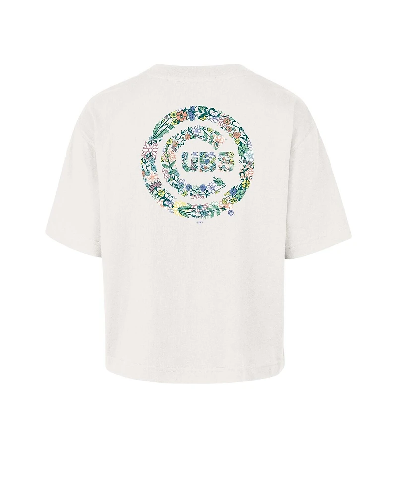 '47 Brand Women's Natural Chicago Cubs Full Bloom Cropped T-Shirt