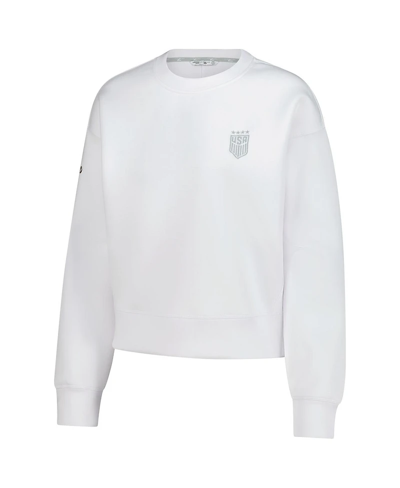 Levelwear Women's White Uswnt Luxe Sponge Tri-Blend Pullover Sweatshirt