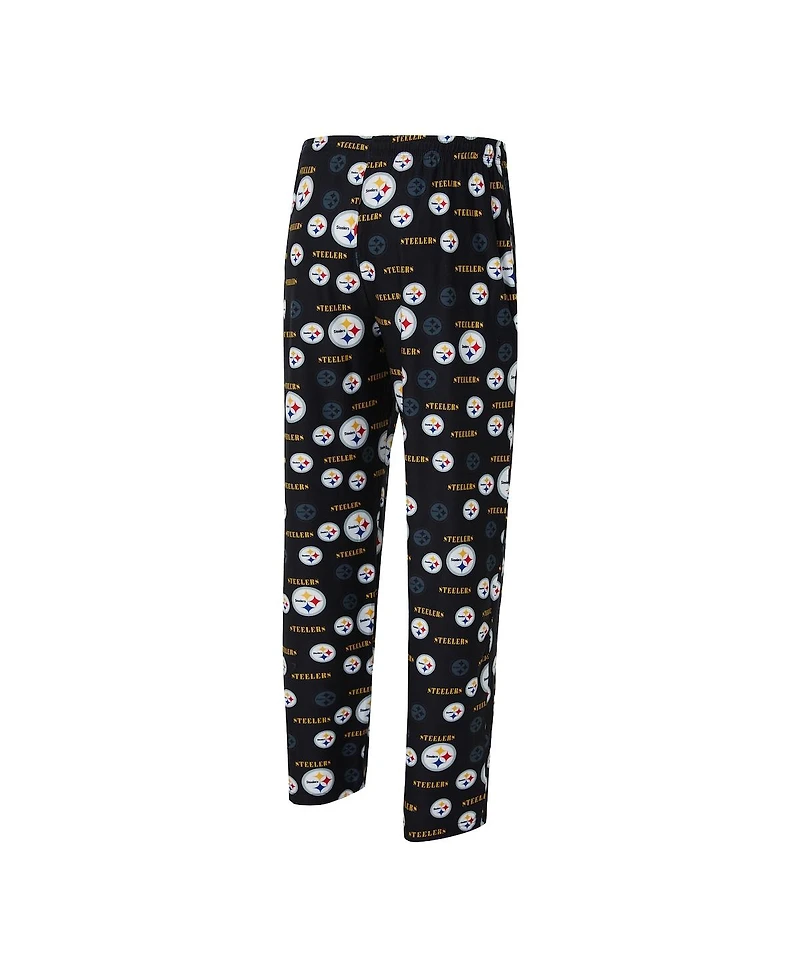 Concepts Sport Men's Black Pittsburgh Steelers Mosaic All Over Print Pants