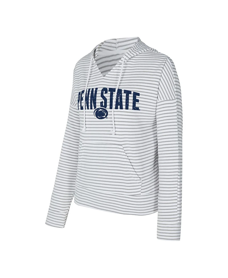 Concepts Sport Men's White/Gray Penn State Nittany Lions French Terry Striped V-Neck Pullover Hoodie
