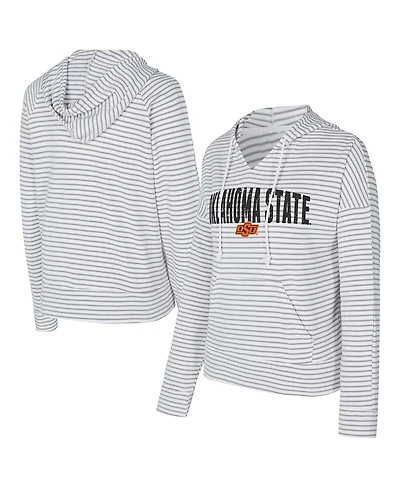 Concepts Sport Men's White/Gray Oklahoma State Cowboys French Terry Striped V-Neck Pullover Hoodie