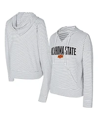 Concepts Sport Men's White/Gray Oklahoma State Cowboys French Terry Striped V-Neck Pullover Hoodie