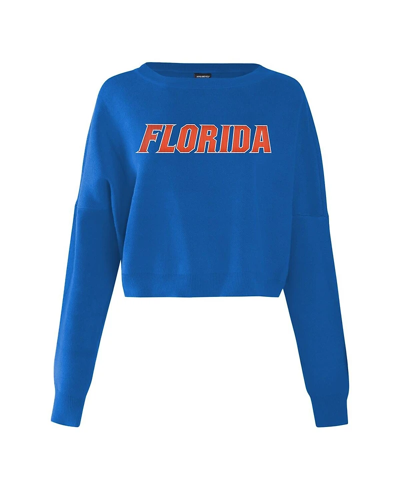 Hype And Vice Women's Royal Florida Gators Oversized Cropped Ivy Knit Pullover Sweater