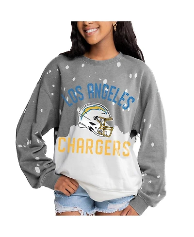 Gameday Couture Women's Gray Los Angeles Chargers Oversized Coin Toss Faded French Terry Tri-Blend Pullover Sweatshirt
