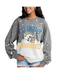 Gameday Couture Women's Gray Los Angeles Chargers Oversized Coin Toss Faded French Terry Tri-Blend Pullover Sweatshirt