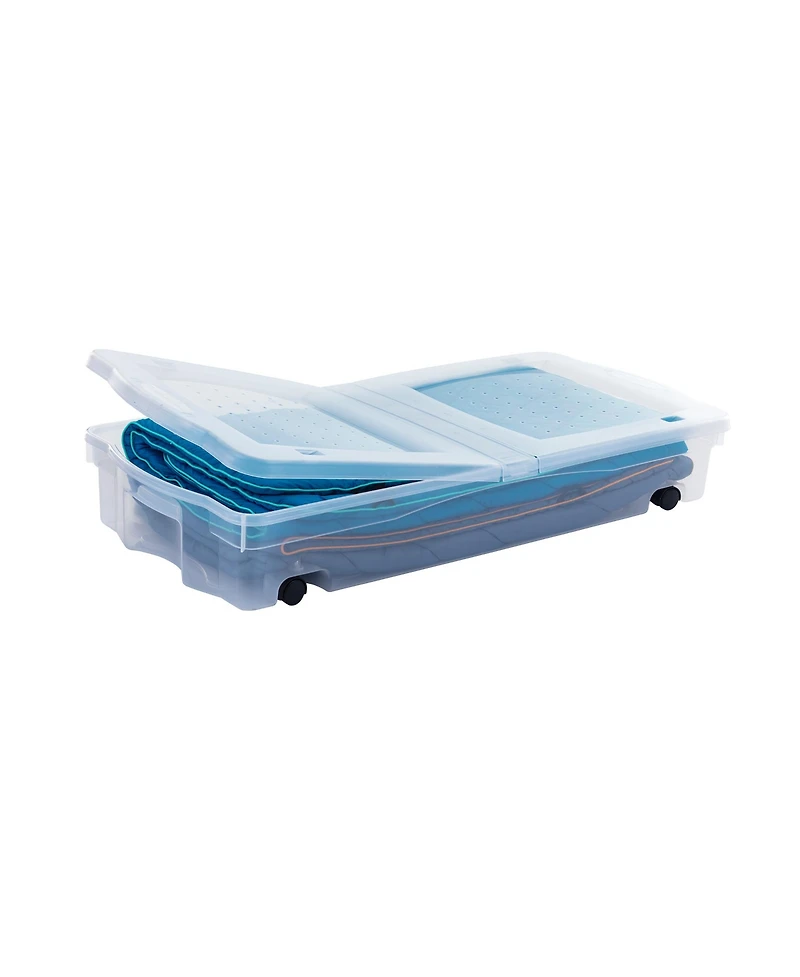 Rubbermaid 70 Qt Under Bed Wheeled Storage Boxes with Dual Hinged Lids (2 Pack)