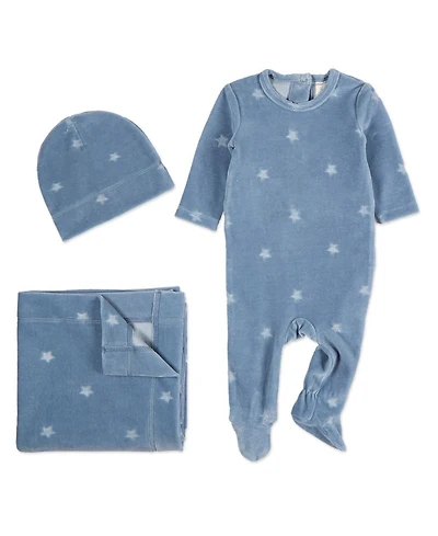 MeMoi 3 Piece Baby Boys "Velvet Star" Cotton Rich Velour Footie Set
