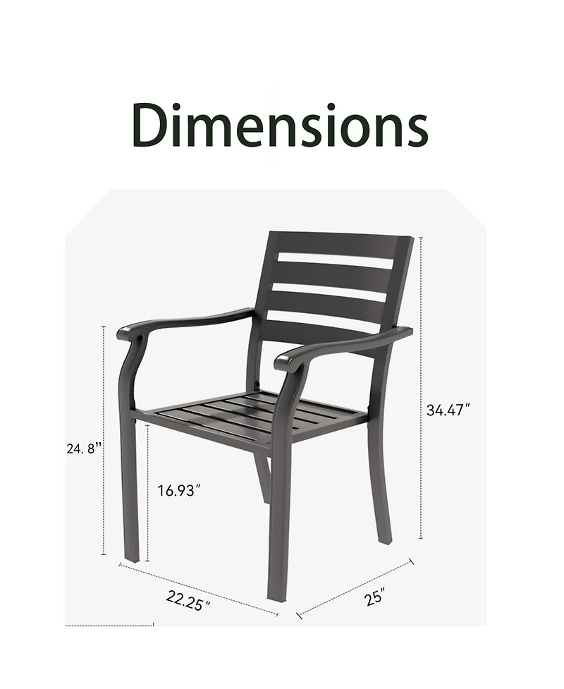 Streamdale Furniture Iron Terrace Dining Chairs - Set of 2, Black Metal Outdoor Chairs