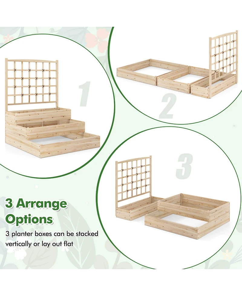 Gymax 44'' x 45'' x 56'' 3-Tier Raised Garden Bed w/ Lattice Trellis Open-Ended Base