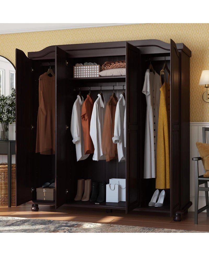 Palace Imports 100% Solid Wood Kyle 4-Door Wardrobe with Raised Panel Doors