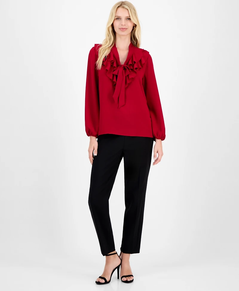 Kasper Women's Ruffled Tie-Front Long-Sleeve Blouse