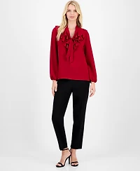 Kasper Women's Ruffled Tie-Front Long-Sleeve Blouse