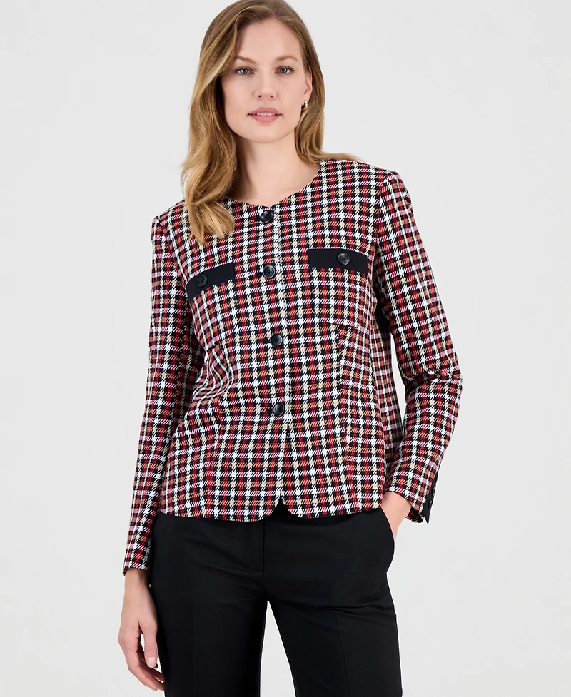 Kasper Women's Houndstooth Collarless Button-Front Jacket