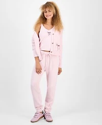 Hippie Rose Juniors Bow Teddy Knit Tank Cardigan Set Bow Teddy Knit Jogger Pants
