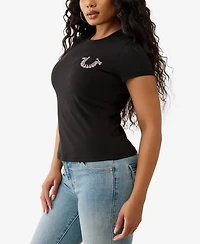 True Religion Women's Crystal Horseshoe Crew T-Shirt