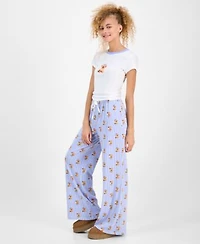 Just Polly Juniors Puppy Print T Shirt Puppy Print Striped Drawstring Pants