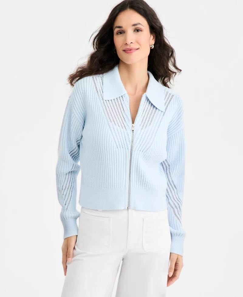 On 34th Women's Pointelle Zip Cardigan Sweater, Macy's Exclusive