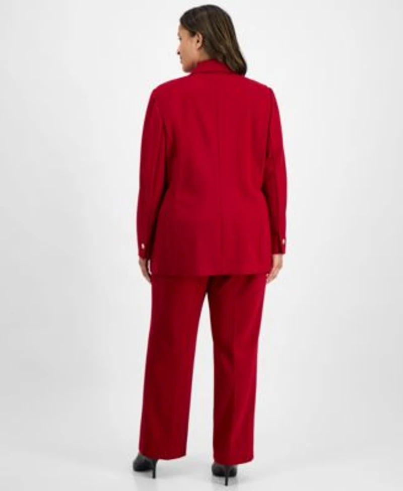 Anne Klein Plus Size Open Front Blazer Printed Sleeveless Faux Wrap Top Pull On Wide Leg Pants