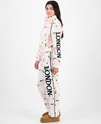 Rebellious One Juniors' London Rose-Print Polar Fleece Sweatpants