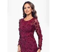Xscape Women's Long Sleeve Rose Flower Dress