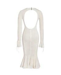 Miss Circle Women's Pamina Beige Crochet Long Sleeve Midi Flare Mermaid Dress