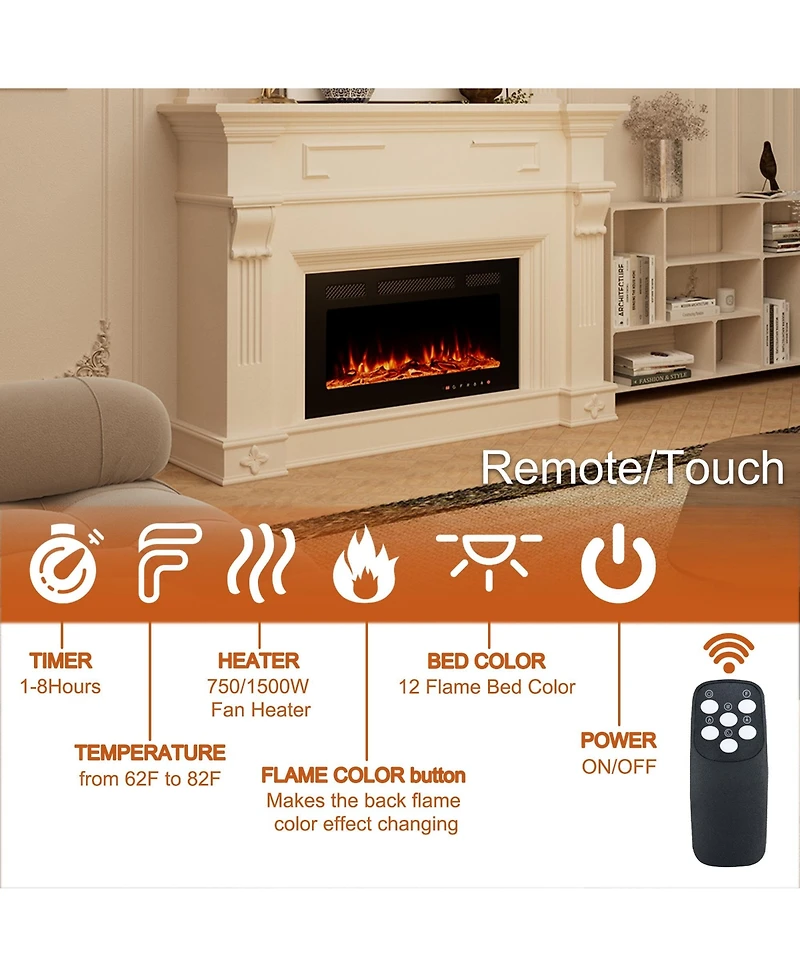 30''Classic Built-in or Wall-Mounted Direct Vent Electric Fireplace