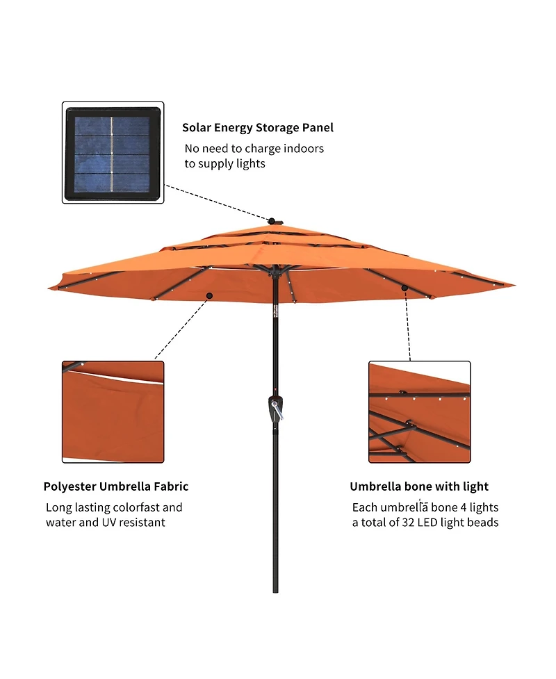 Clihome 3-Tier Patio Umbrella with Led Lights 11ft Outdoor Table Large Pool For Deck, Pool, Garden,