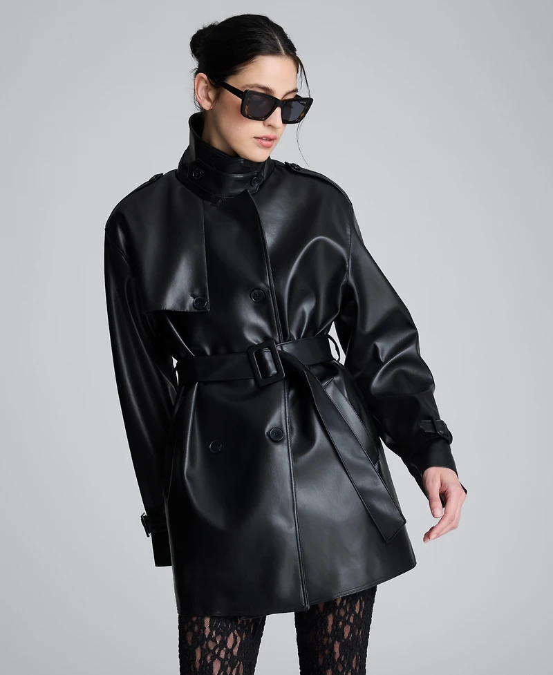 Kenneth Cole Women's Leather Trench Notch Jacket