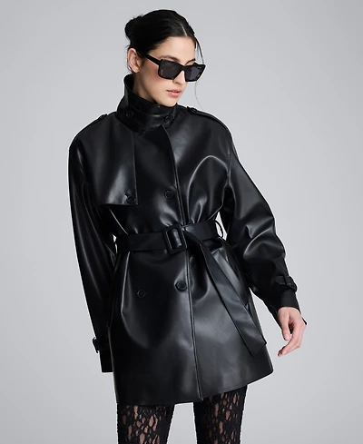 Kenneth Cole Women's Leather Trench Notch Jacket