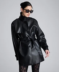 Kenneth Cole Women's Leather Trench Notch Jacket